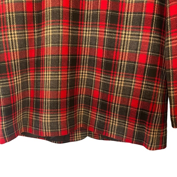 Vintage 90s wool blend single breasted plaid blazer red black tan lined 18 - Picture 9 of 11